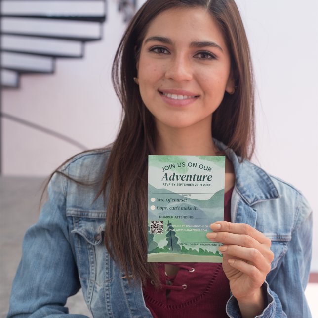 Emerald Greenery Mountain Pine QR Code Wedding   RSVP Card (Creator Uploaded)