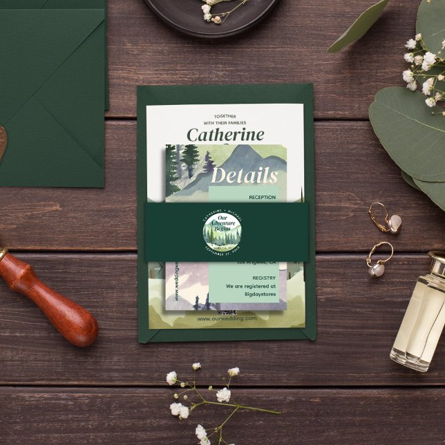 Emerald Greenery Mountain Pine Rustic Wedding Invitation Belly Band (Creator Uploaded)