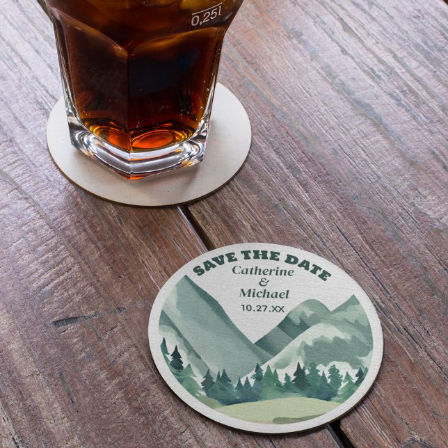 Emerald Greenery Mountain Pine Rustic Wedding Round Paper Coaster (Creator Uploaded)