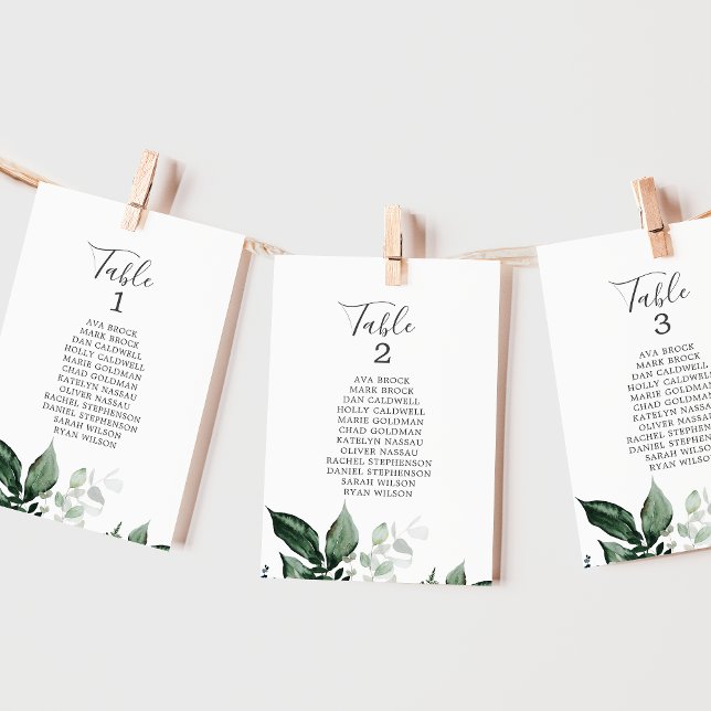 Emerald Greenery Numéro de tableau Siège Cartes de (Créateur téléchargé)