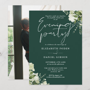 Emerald Greenery Photo Wedding Evening Party Invitation