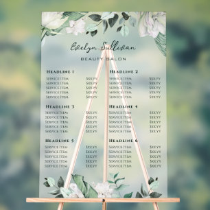 Emerald Greenery Price List Acrylic Sign