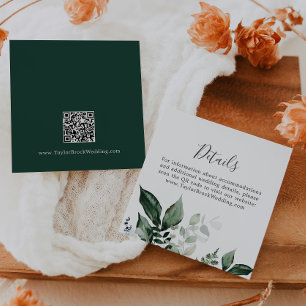 Emerald Greenery QR Code Wedding Details Enclosure Card