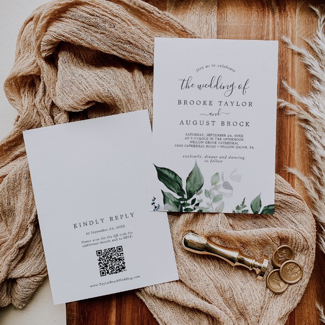 Emerald Greenery QR Code Wedding Invitation (Creator Uploaded)