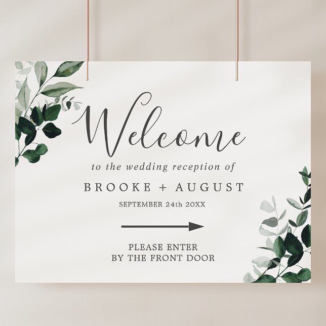 Emerald Greenery Right Directional Wedding Welcome Poster (Emerald Greenery Right Directional Wedding Welcome Poster)