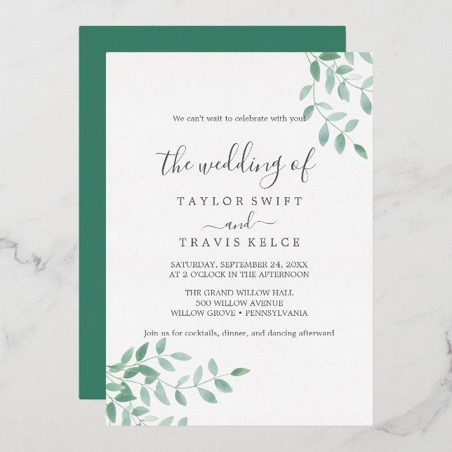 Emerald Greenery | Rose Gold Foil Wedding  (Front/Back)