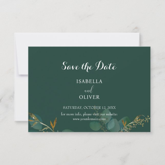 Emerald Greenery Save the Date | Horizontal Card (Front)