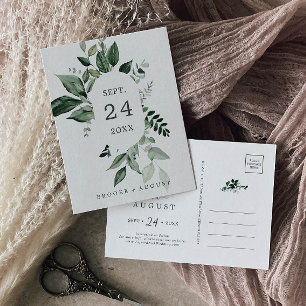 Emerald Greenery Save the Date Postcard