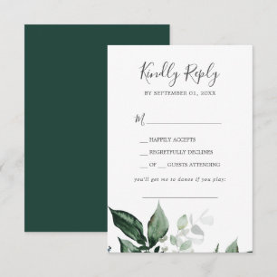 Emerald Greenery Song Request Wedding RSVP Card