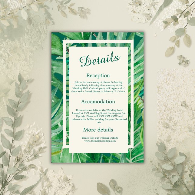 emerald greenery tropical wedding enclosure card (Creator Uploaded)