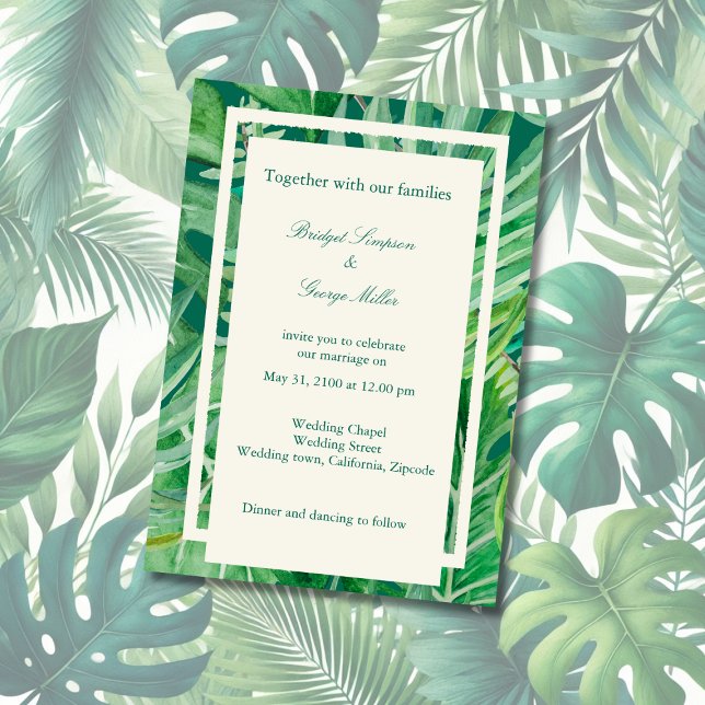 emerald greenery tropical wedding invitation (Creator Uploaded)