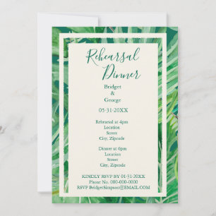 emerald greenery tropical wedding rehearsal invitation