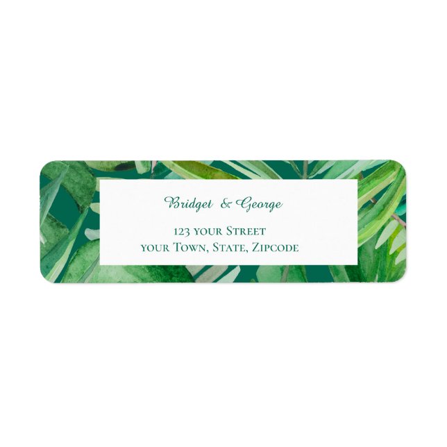 emerald greenery tropical wedding return adress  (Front)