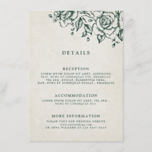 Emerald Greenery Vintage Botanical Wedding Details Enclosure Card