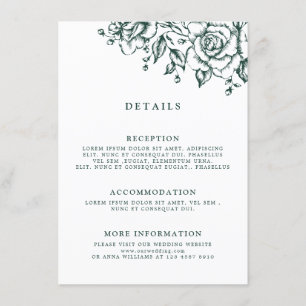 Emerald Greenery Vintage Botanical Wedding Details Enclosure Card