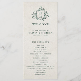 Emerald Greenery Vintage Botanical Wedding Program