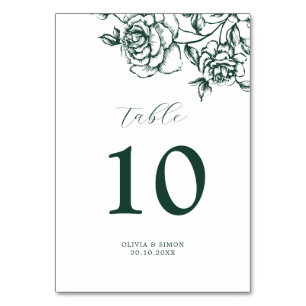 Emerald Greenery Vintage Botanical Wedding Table Number