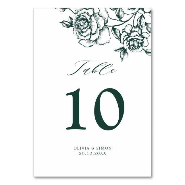 Emerald Greenery Vintage Botanical Wedding Table Number (Back)