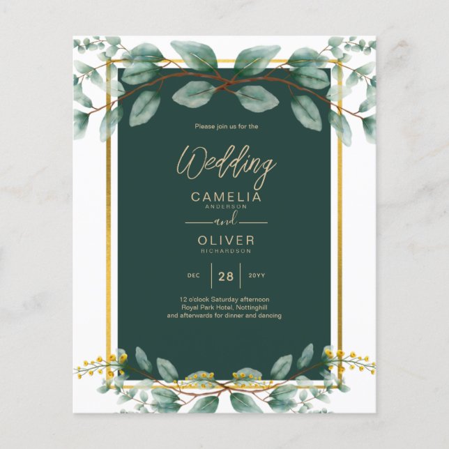 Emerald Greenery Wedding Botanical Nature Invites Flyer (Front)