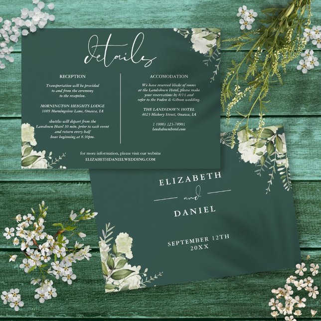 Emerald Greenery Wedding Details Information Invitation (Emerald Greenery Wedding Details Information Invitation)