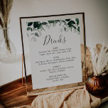 Emerald Greenery Wedding Drinks Menu Sign<br><div class="desc">This emerald greenery wedding drinks menu sign is perfect for a boho wedding. The elegant yet rustic design features moody dark green watercolor leaves and eucalyptus with a modern bohemian woodland feel.</div>