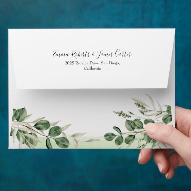 Emerald Greenery Wedding Invitation Envelope (Hand)