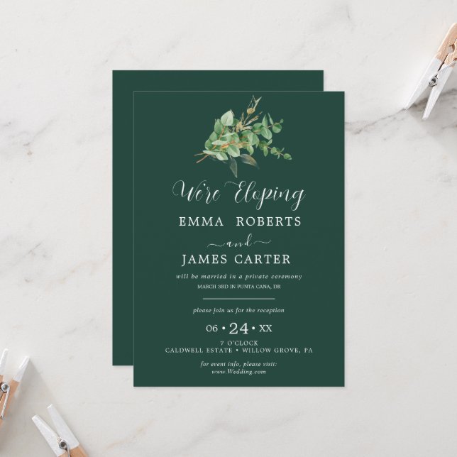 Emerald Greenery | Wedding Reception Invitation (Front/Back In Situ)