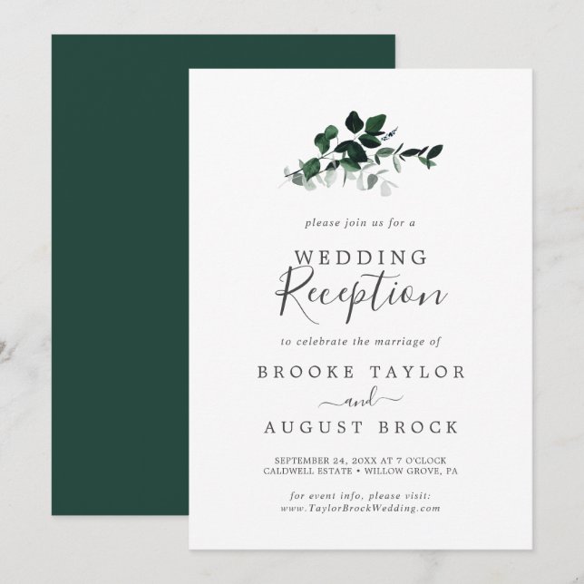 Emerald Greenery Wedding Reception Invitation (Front/Back)