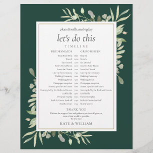 Emerald Greenery Wedding Schedule Timeline