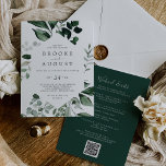 Emerald Greenery Weekend Events QR Code Wedding Invitation<br><div class="desc">This emerald greenery weekend events QR code wedding invitation is perfect for a boho wedding. The elegant yet rustic design features moody dark green watercolor leaves and eucalyptus with a modern bohemian woodland feel. Save paper by including the weekend schedule of events on the back of the wedding invitation instead...</div>