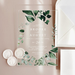 Emerald Greenery White Autumn Woodland Wedding Acrylic Invitations