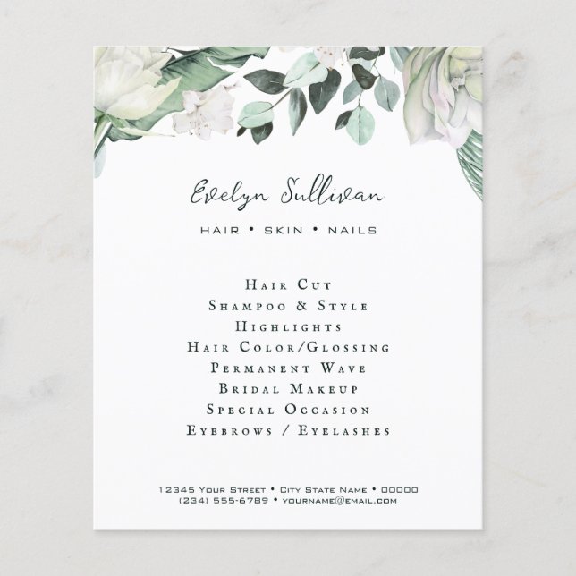 emerald greenery white flowers flyer (Front)