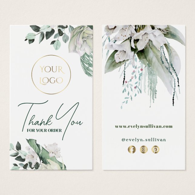 emerald greenery white flowers package insert (Front & Back)