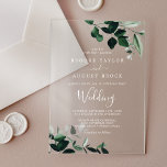 Emerald Greenery White Modern Boho Moody Wedding Acrylic Invitations<br><div class="desc">These emerald greenery white modern boho moody wedding acrylic invitations are perfect for a woodland wedding.

The elegant yet rustic design features moody dark green watercolor leaves and eucalyptus with a modern bohemian woodland feel.</div>