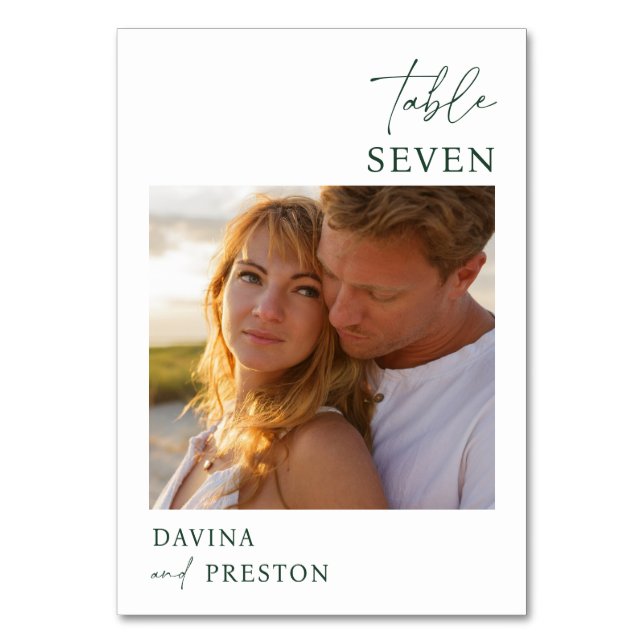 Emerald Greenn Script MINIMAL PHOTO  Table Number (Front)