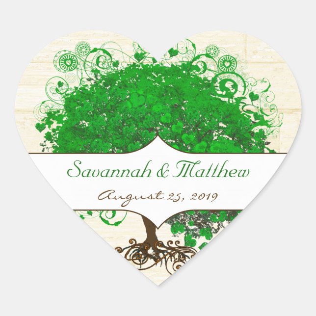 Emerald Heart Leaf Tree Barn Wood Wedding Seal (Front)
