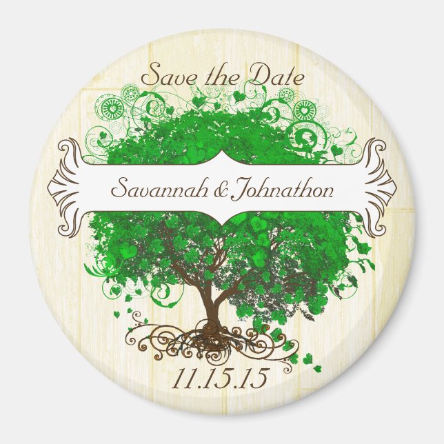 Emerald Heart Leaf Tree Save the Date Magnets (Front)