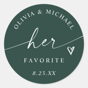 Emerald Her Favorite Script Wedding Treat Bag Classic Round Sticker