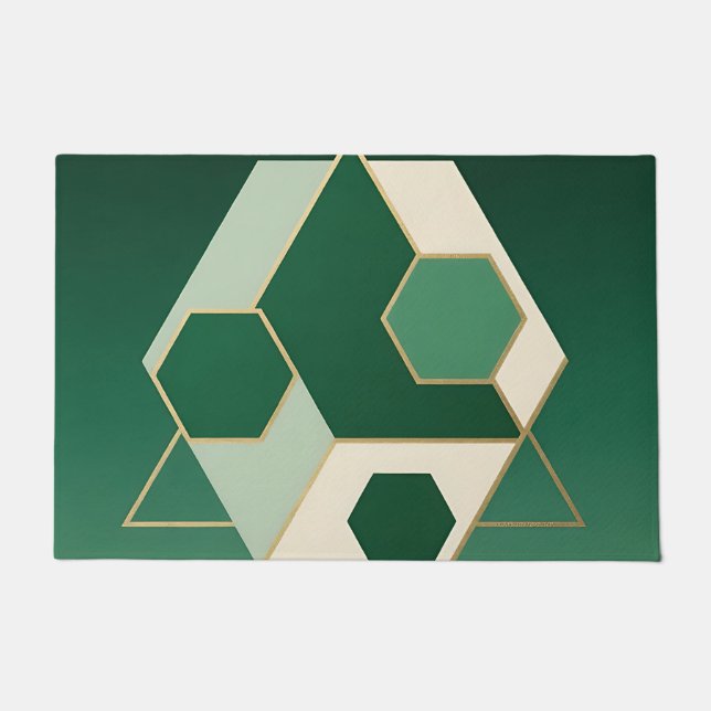 Emerald Hexagon Geometric Luxe Doormat (Front)