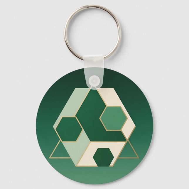 Emerald Hexagon Geometric Luxe Keychain (Front)