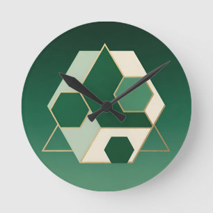 Emerald Hexagon Geometric Luxe Round Clock