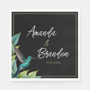 Emerald Hummingbird Tropical Leaves Wedding Napkin
