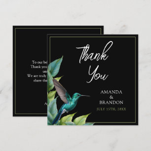 Emerald Hummingbird Tropical Leaves Wedding Thank You Card