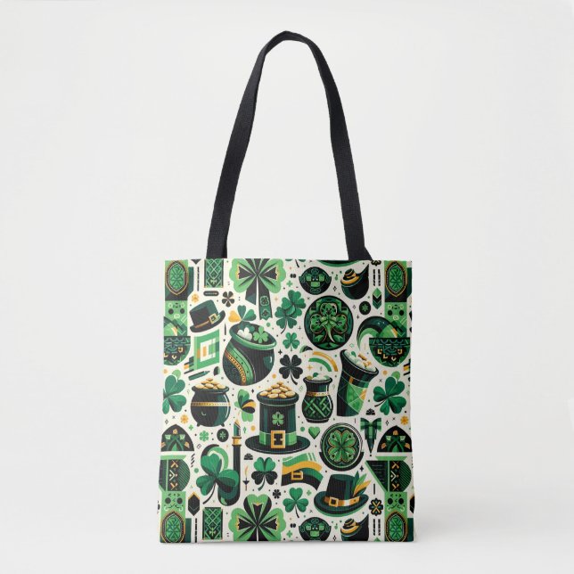 Emerald Isle Charm: Seamless St. Patrick's Day Pat Tote Bag (Front)