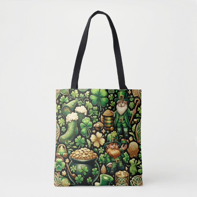 Emerald Isle Charm: Seamless St. Patrick's Day Pat Tote Bag (Front)