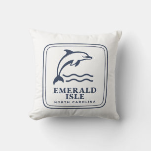 Emerald Isle North Carolina Dolphin Coastal Beach Throw Pillow