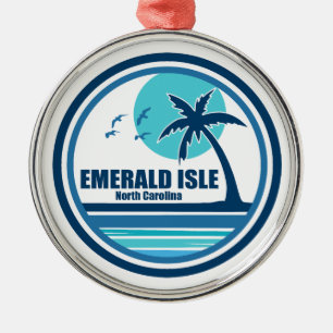 Emerald Isle North Carolina Palm Tree Birds Metal Ornament