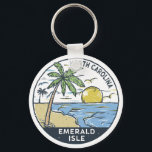 Emerald Isle North Carolina Vintage Keychain<br><div class="desc">Emerald Isle hand drawn illustration with palm trees and waves in the background. Perfect for anyone who loves to visit Emerald Isle.</div>