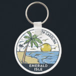 Emerald Isle North Carolina Vintage Keychain<br><div class="desc">Emerald Isle hand drawn illustration with palm trees and waves in the background. Perfect for anyone who loves to visit Emerald Isle.</div>