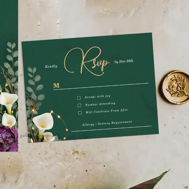 Emerald & Ivory Botanical Elegance Wedding RSVP Card (Emerald & Ivory Botanical )